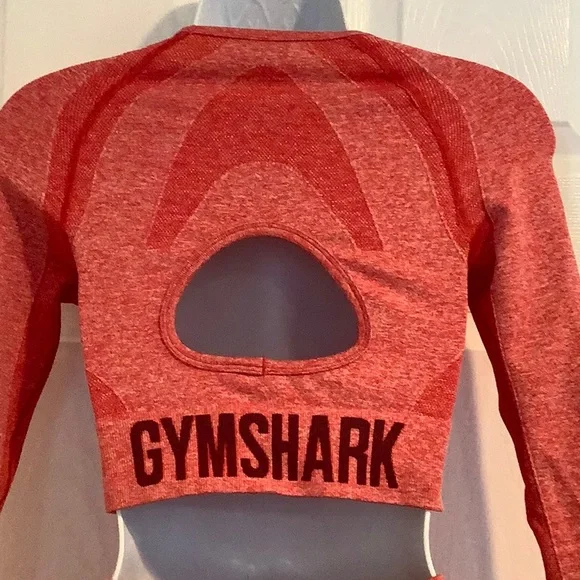 NWOT GYM SHARK 2 Piece Red/White Long Sleeve/Pants Gym Workout Athleisure Set S - Picture 7 of 11